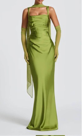 Vintage Olive Green Long Sheath Bridesmaid Dress with Square Neck KSP690