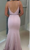 Pink Mermaid Prom Dress Spaghetti Straps with Sheer Plunging Neckline KSP692