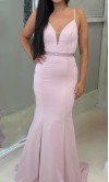Pink Mermaid Prom Dress Spaghetti Straps with Sheer Plunging Neckline KSP692