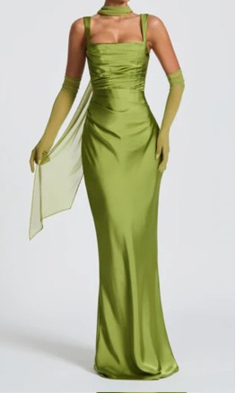 Vintage Olive Green Long Sheath Bridesmaid Dress with Square Neck KSP690