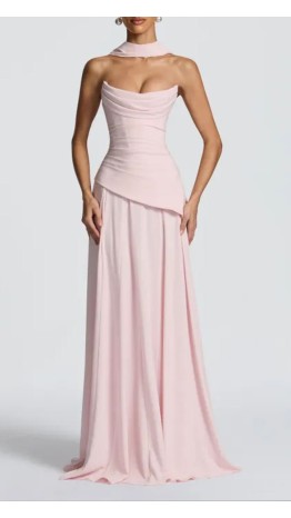 Strapless Long Blush Pink Drop Waist Prom Dress Corset UK KSP679