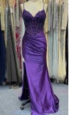 Plum Purple Sheer Corset Sheath Prom Dress with Slit KSP686