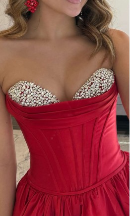 Princess Red Prom Gown Sweetheart Neckline Corset Bodice KSP682