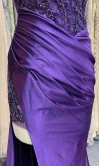 Plum purple mermaid prom dress with sheer beaded corset bodice and high leg slit KSP686