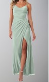 Sage Green Pleated Chiffon Maxi Bridesmaid Dress wit Straps KSP684