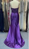 Plum purple mermaid prom dress with sheer beaded corset bodice and high leg slit KSP686