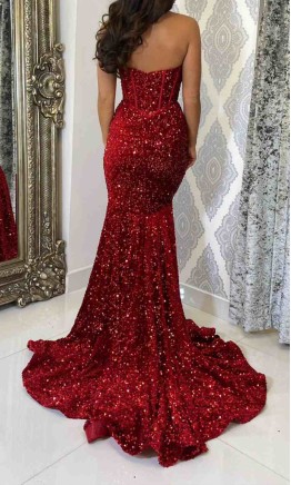 Sequined Red Bustier Mermaid Prom Dress UK Sweetheart KSP689
