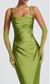 Vintage Olive Green Long Sheath Bridesmaid Dress with Square Neck KSP690