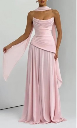 Strapless Long Blush Pink Drop Waist Prom Dress Corset UK KSP679