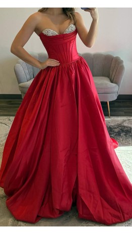 Princess Red Prom Gown Sweetheart Neckline Corset Bodice KSP682