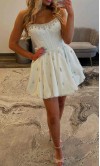 Strapless Crystaled  White Corset Mini Prom Dress with Puffy Skirt KSP691