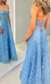 Sweetheart A-line Lace Embellished Long Slit Prom Dress with Sheer Corset KSP696