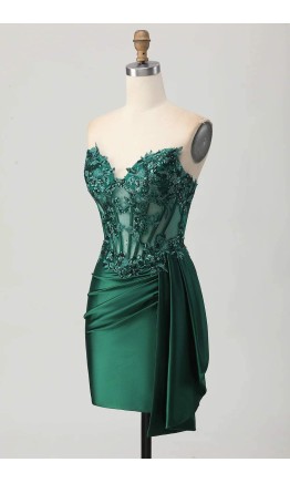 Dark Green Side Draped Bodycon Corset Short Prom Dresses KSP681