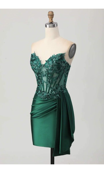 Dark Green Side Draped Bodycon Corset Short Prom Dresses KSP681