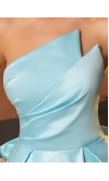 Light Blue Asymmetric Strapless Prom Ball Gowns with Pockets KSP687