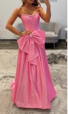 Pink Embellished Strapless Corset Prom Dress with Bow Details KSP695