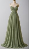 Sage green pleated chiffon maxi bridesmaid dress front view