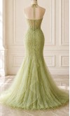 Sage Green Ruffled Tulle Mermaid Prom Dress with 3D Flowers and Sheer Corset HPPD703