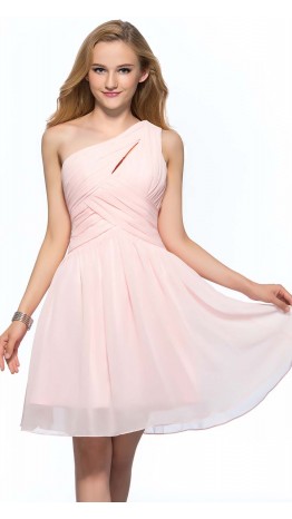 Pink Keyhole One Shoulder Short Bridesmaid Dress UK KSP388