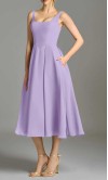 Lavender Scoop Neck Chiffon Midi Bridesmaid Dress with Pockets KSP702