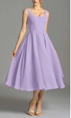 Lavender Scoop Neck Chiffon Midi Bridesmaid Dress with Pockets KSP702