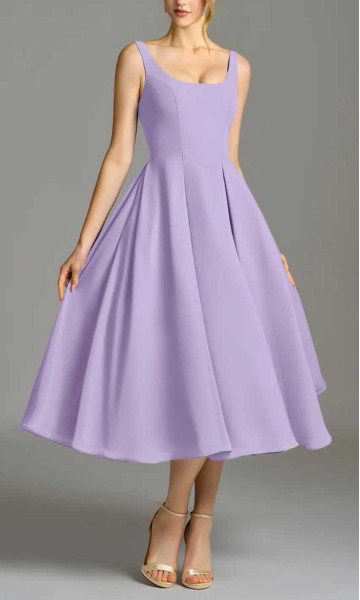 Lavender Scoop Neck Chiffon Midi Bridesmaid Dress with Pockets KSP702