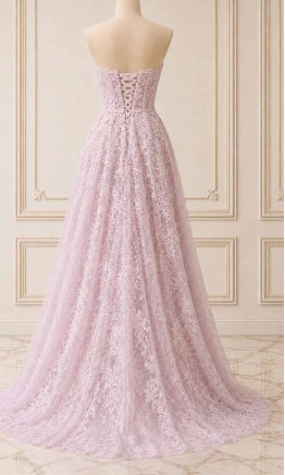 Lilac Floral Lace Strapless Corset Prom Dress with High Slit HPPD707
