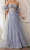 Floral Sweetheart Sheer Corset Tulle Ball Gown with Removable Sleeves KSP697