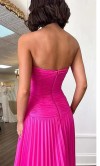 Metallic Hot Pink Ruched Keyhole A-line Prom Dress Long KSP698