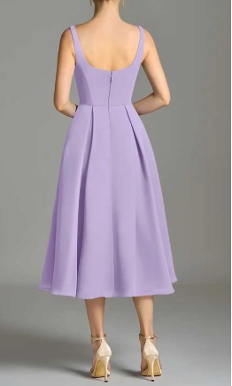 Lavender Scoop Neck Chiffon Midi Bridesmaid Dress with Pockets KSP702