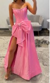 Pink Embellished Strapless Corset Prom Dress with Bow Details KSP695