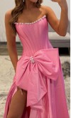 Pink Embellished Strapless Corset Prom Dress with Bow Details KSP695