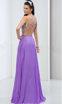 Purple Jeweled Lace One Shoulder Long Prom Dresses UK KSP393