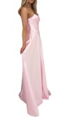 blush pink satin corset prom dress front view strapless A line gown