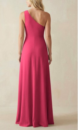 Fuchsia Satin One-Shoulder Long Bridesmaid Dress with High Side Slit HPPB708