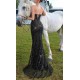 Black Strapless Sheer Corset Sequin Lace Prom Dress HPPD718