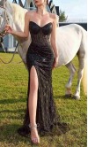 Black Strapless Sheer Corset Sequin Lace Prom Dress HPPD718
