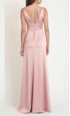 Elegant blush pink satin bridesmaid dress with a surplice V-neckline, V-back, and high leg slit HPPB721