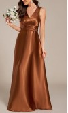 Bronze Satin  V-Neck A-Line Bridesmaid Dress with Pockets HPBD711