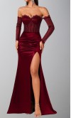 Burgundy Off-the-Shoulder Lace Corset & Satin Prom Dress HPPD722