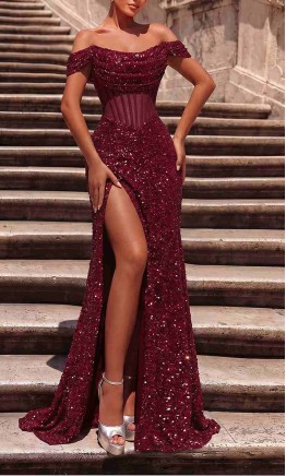 Sparkly Sequin Off-the-Shoulder Corset A-line Prom Dress HPPD723