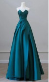 Dark Teal Satin Strapless Ruched A-Line Prom Dress HPPD708