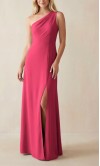 Fuchsia Satin One-Shoulder Long Bridesmaid Dress with High Side Slit HPPB708