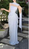 Ice Blue Strapless Draped Prom Dress with Matching Neck Scarf & High Slit HPPD715