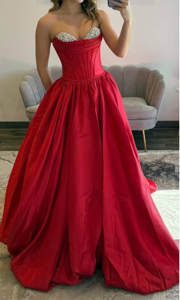 Princess Red Prom Gown Sweetheart Neckline Corset Bodice KSP682