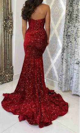 Sequined Red Bustier Mermaid Prom Dress UK Sweetheart KSP689