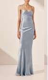 Pale Blue Satin Cowl Neck Cross-Back Slip Bridesmaid Dress HPPB720