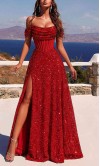 Sparkly Sequin Off-the-Shoulder Corset A-line Prom Dress HPPD723