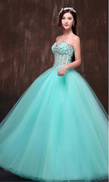 Royal Sweetheart Bodice Long Mint Sweet 16 Dress KSP397