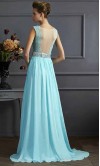Turquoise Lace V-neck Long Prom Dress Sheer Back KSP459